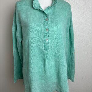 Colette  100% Linen Blouse  Buttons Long Sleeve  Made in Italy Size L / XL